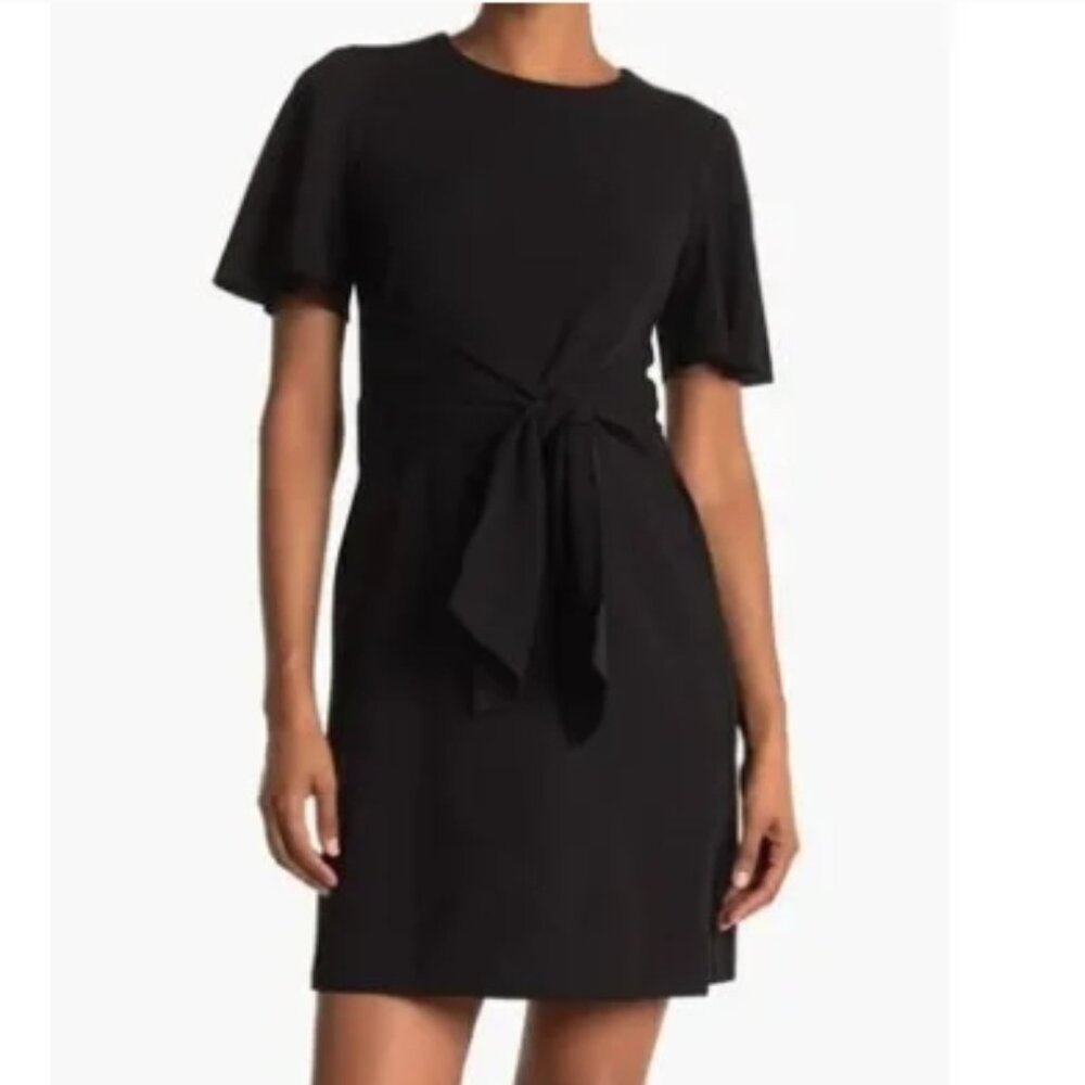 Donna Morgan Flutter Sleeve Waist Tie Dress 8, BLACK Wrap Around